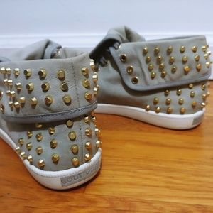 Boutique 9 grey leather gold studded sneaker